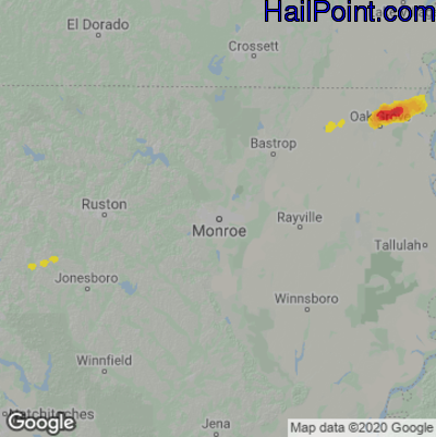 Hail Map for Monroe, LA Region on July 31, 2020