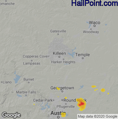 Hail Map for Killeen, TX Region on July 31, 2020