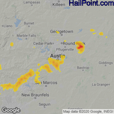 Hail Map for Austin, TX Region on July 31, 2020