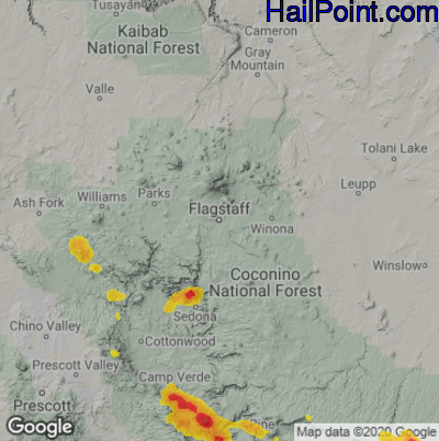 Hail Map for Flagstaff,AZ Region on August 1, 2020