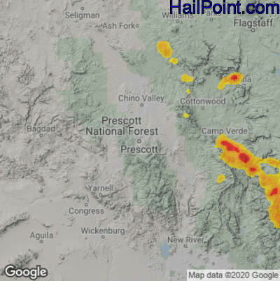Hail Map for Prescott, AZ Region on August 1, 2020