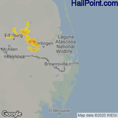 Hail Map for Brownsville, TX Region on August 2, 2020