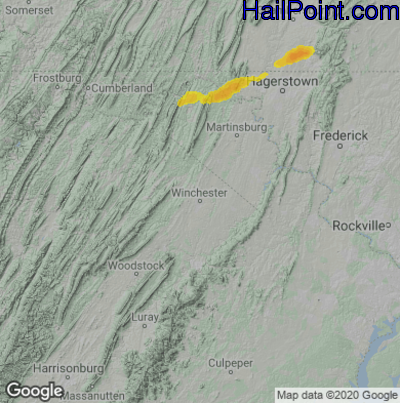 Hail Map for Winchester, VA Region on August 2, 2020 