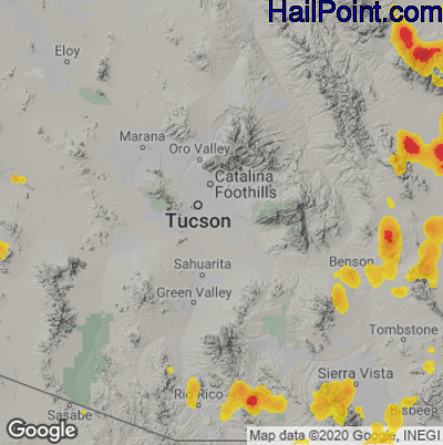 Hail Map for Tucson, AZ Region on August 2, 2020