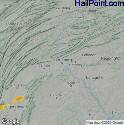 Hail Map for Harrisburg, PA Region on August 2, 2020