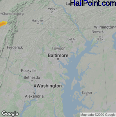 Hail Map for Baltimore, MD Region on August 2, 2020