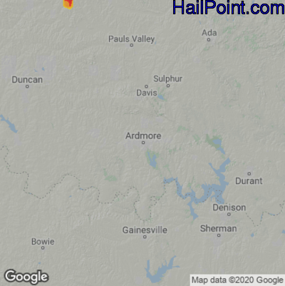 Hail Map for Ardmore, OK Region on August 2, 2020