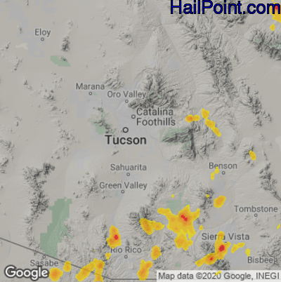 Hail Map for Tucson, AZ Region on August 2, 2020 