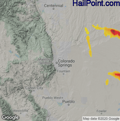 Hail Map for Colorado Springs, CO Region on August 3, 2020
