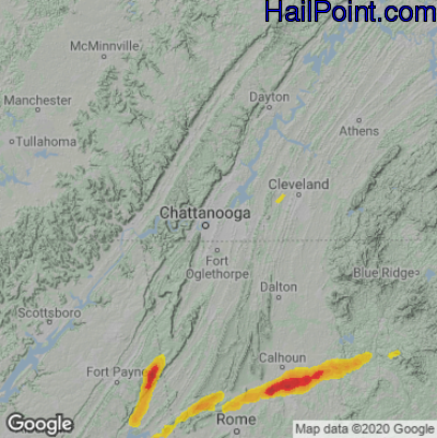 Hail Map for Chattanooga, TN Region on August 3, 2020