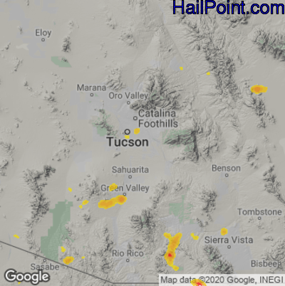 Hail Map for Tucson, AZ Region on August 3, 2020