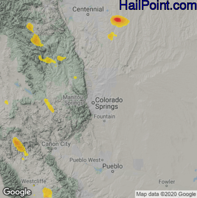 Hail Map for Colorado Springs, CO Region on August 3, 2020