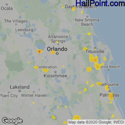 Hail Map for Orlando, FL Region on August 4, 2020