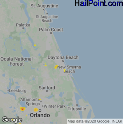Hail Map for Daytona Beach, FL Region on August 4, 2020