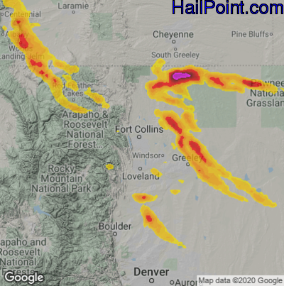 Hail Map for Fort Collins, CO Region on August 4, 2020