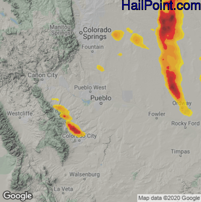 Hail Map for Pueblo, CO Region on August 4, 2020