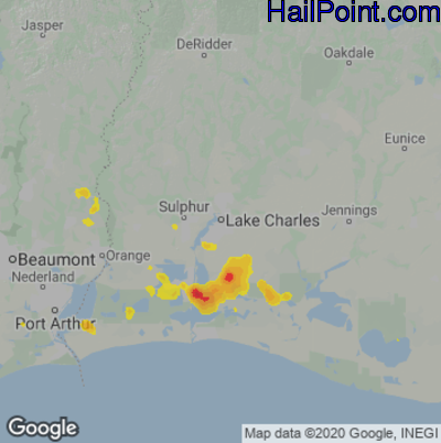Hail Map for Lake Charles, LA Region on August 4, 2020