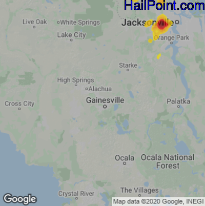Hail Map for Gainesville, FL Region on August 4, 2020