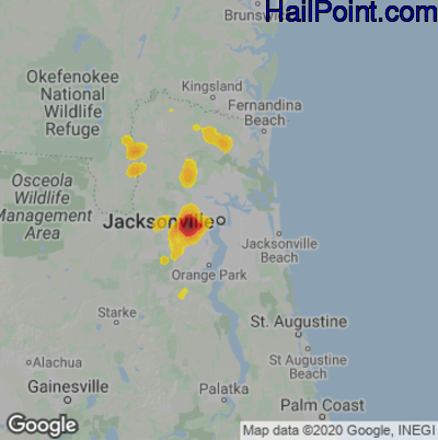 Hail Map for Jacksonville, FL Region on August 4, 2020 