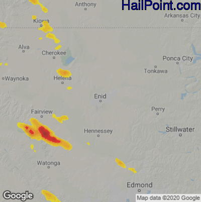 Hail Map for Enid, OK Region on August 5, 2020