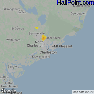 Hail Map for Charleston, SC Region on August 5, 2020