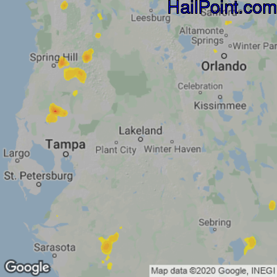 Hail Map for Lakeland, FL Region on August 5, 2020