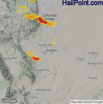 Hail Map for Pueblo, CO Region on August 5, 2020