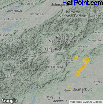 Hail Map for Asheville, NC Region on August 5, 2020