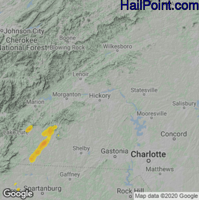 Hail Map for Hickory, NC Region on August 5, 2020