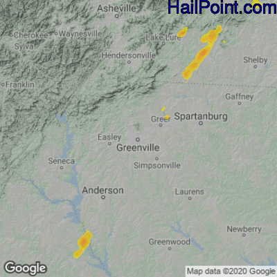 Hail Map for Greenville, SC Region on August 5, 2020
