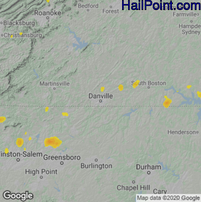 Hail Map for Danville, VA Region on August 5, 2020