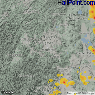 Hail Map for Medford, OR Region on August 5, 2020