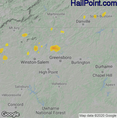 Hail Map for Greensboro, NC Region on August 6, 2020