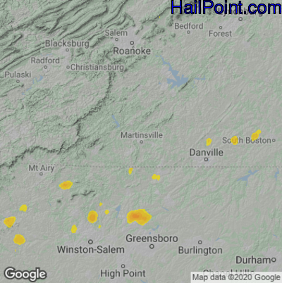 Hail Map for Martinsville, VA Region on August 6, 2020