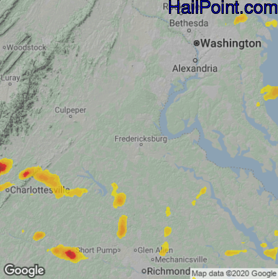 Hail Map for Fredericksburg, VA Region on August 6, 2020 