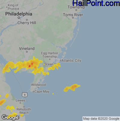 Hail Map for Atlantic City, NJ Region on August 6, 2020
