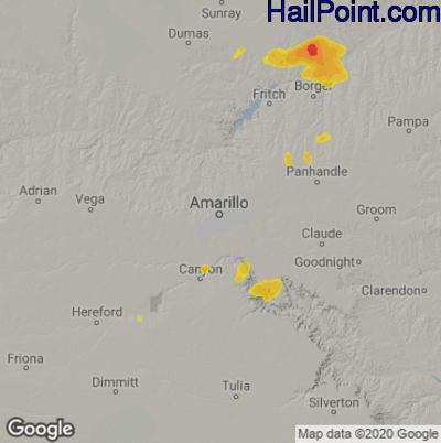 Hail Map for Amarillo, TX Region on August 6, 2020