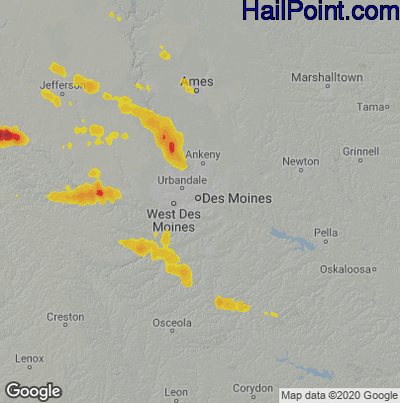 Hail Map for Des Moines, IA Region on August 6, 2020
