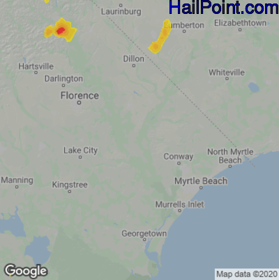 Hail Map for Myrtle Beach, SC Region on August 6, 2020