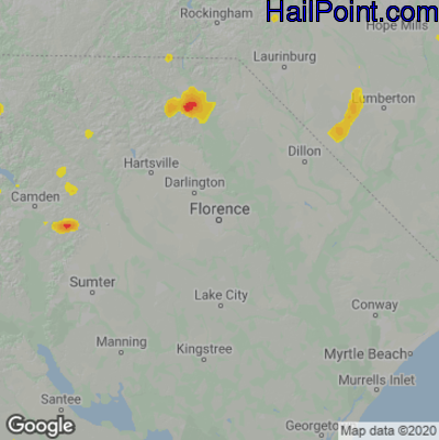 Hail Map for Florence, SC Region on August 6, 2020 