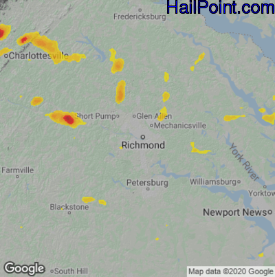 Hail Map for Richmond, VA Region on August 6, 2020