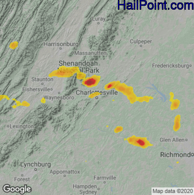 Hail Map for Charlotttesville, VA Region on August 6, 2020