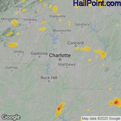 Hail Map for Charlotte, NC Region on August 6, 2020