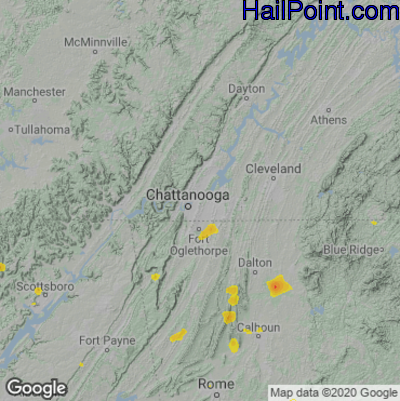 Hail Map for Chattanooga, TN Region on August 6, 2020