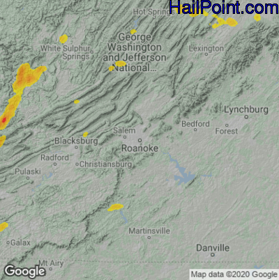 Hail Map for Roanoke, VA Region on August 6, 2020