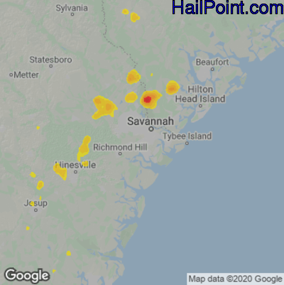 Hail Map for Savannah, GA Region on August 6, 2020