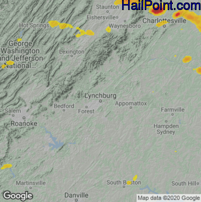 Hail Map for Lynchburg, VA Region on August 6, 2020