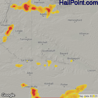 Hail Map for Scottsbluff, NE Region on August 6, 2020