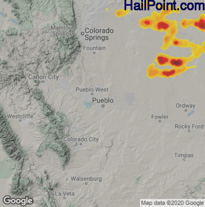 Hail Map for Pueblo, CO Region on August 6, 2020