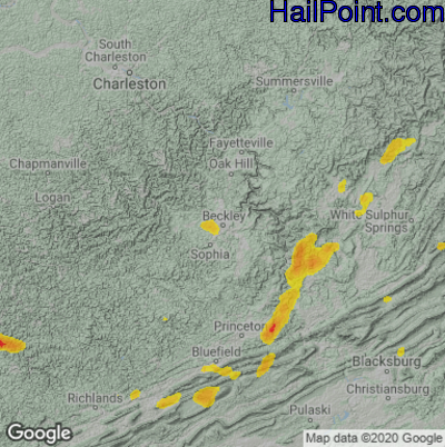 Hail Map for Beckley, WV Region on August 6, 2020
